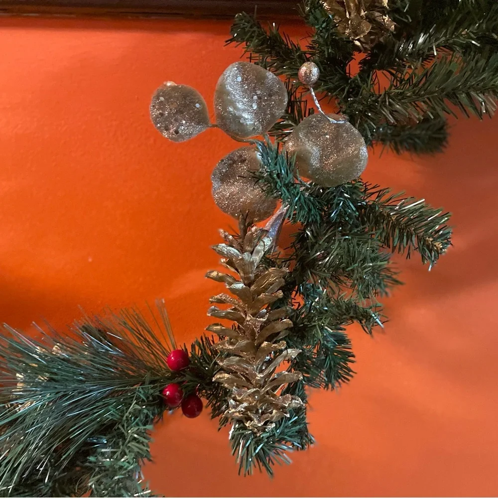OOAK Handmade 9ft Gold Poinsettia and Natural Pinecone Garland